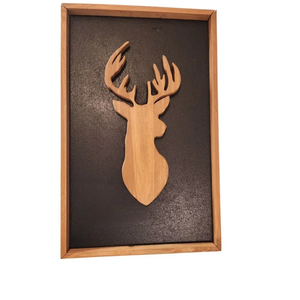 Handmade Stags Head Silhouette Wall Art With Wooden Frame